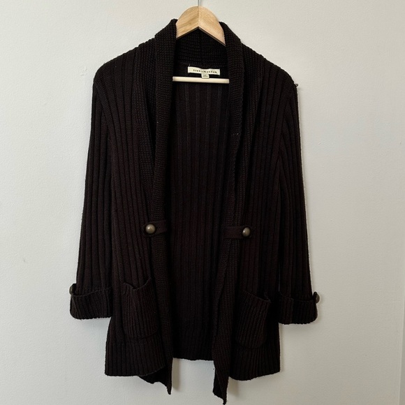 Dark Brown Cable Knit Cardigan with Front Pockets - Size Small - Picture 1 of 5